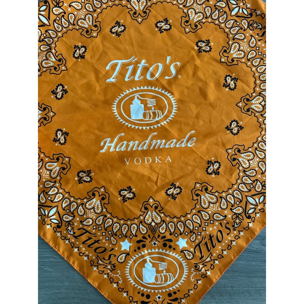 TITO'S Handmade Vodka Hankerchief Bandana Scarf Square Black Orange